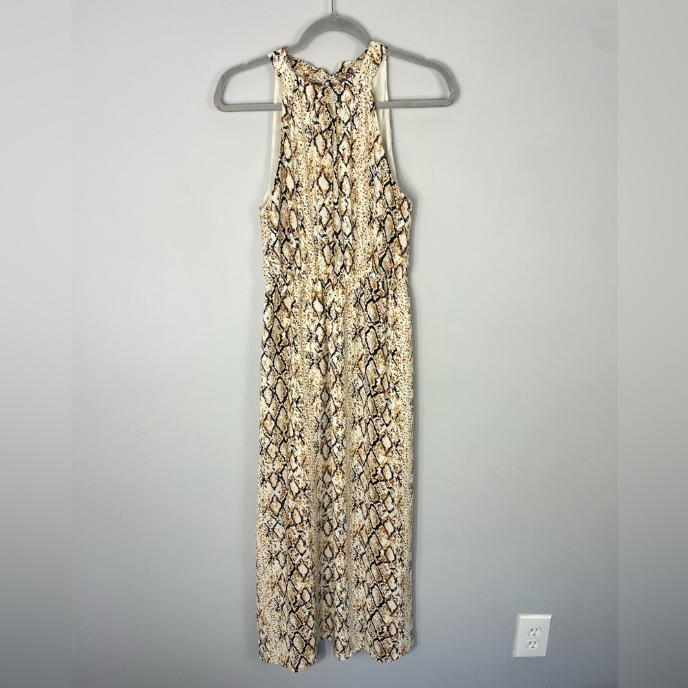 THML Midi Dress XS Snakeskin Midi Dress Yellow Black White High Neck Modest